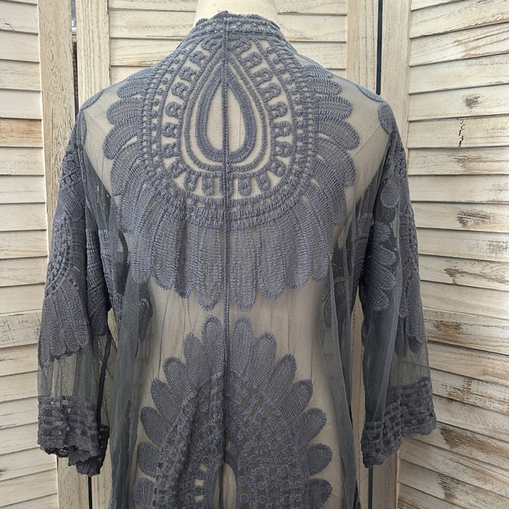 Open Front Sheer Lace Duster Robe - Picture 4 of 5